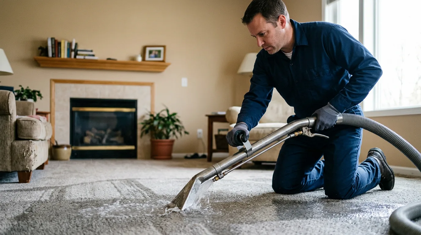 Water damage restoration technician working near Falmouth, MI